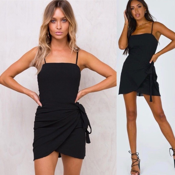 Princess Polly Forest Hunt Black Square Neck Tie Wrap Skirt Mini Dress - Picture 2 of 13